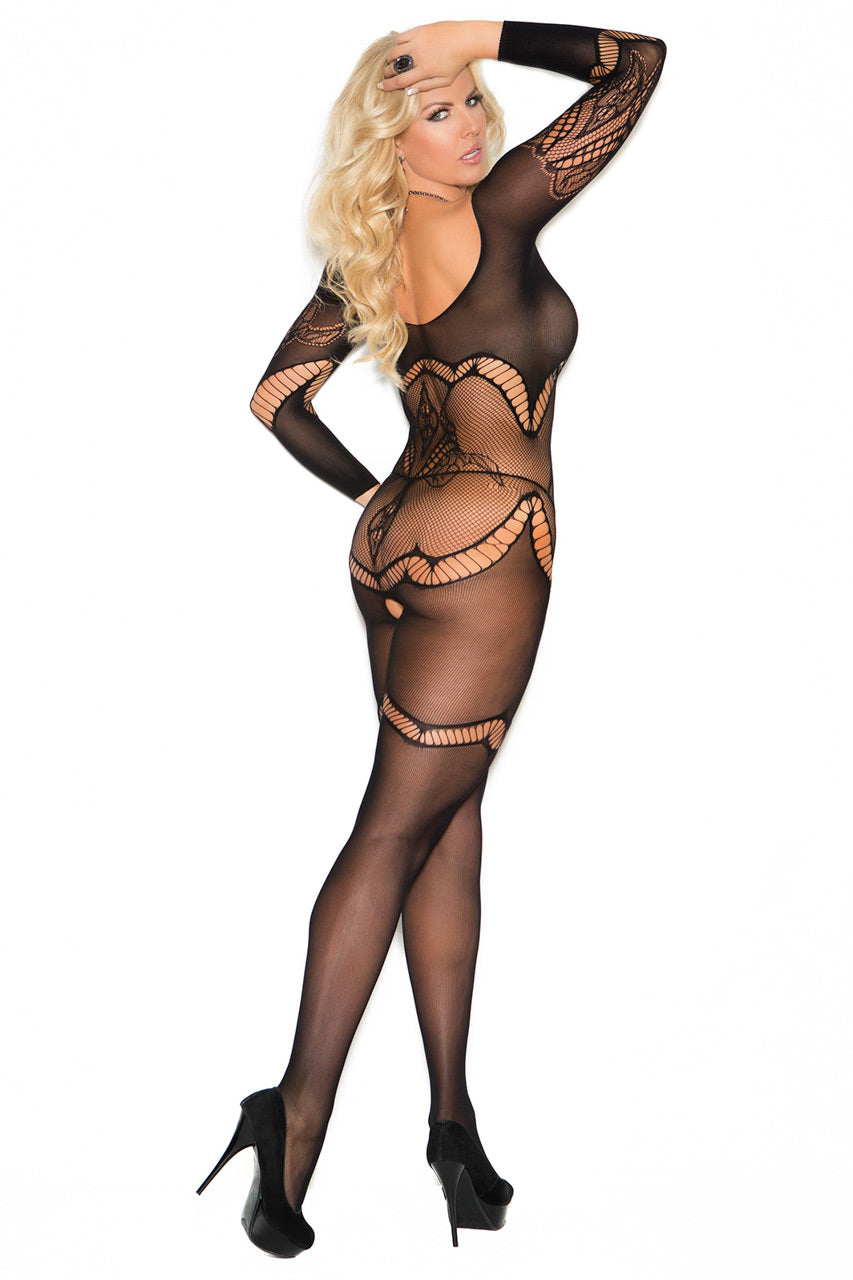 Plus Size Long Sleeve Floral Bodystocking