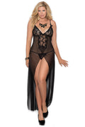 Plus Size Long Mesh and Lace Lingerie Gown