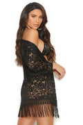 Black Lace String Bra Set and Robe