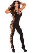 Black Opaque Bodystocking with Side Cut Outs