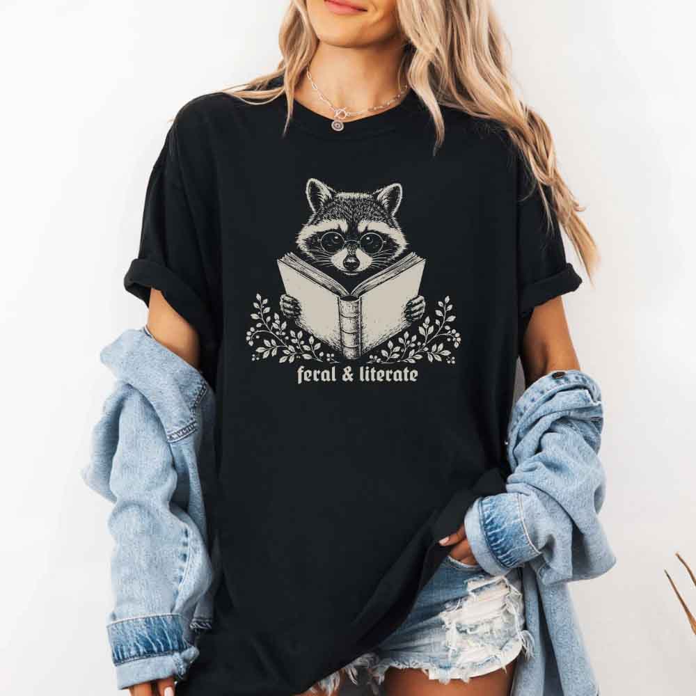 Feral & Literate Raccoon Comfort Colors - Book Lover Tee