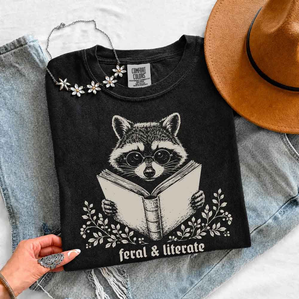 Feral & Literate Raccoon Comfort Colors - Book Lover Tee