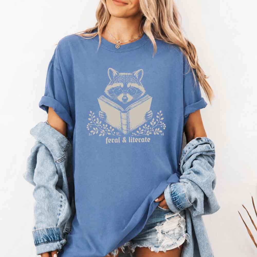 Feral & Literate Raccoon Comfort Colors - Book Lover Tee