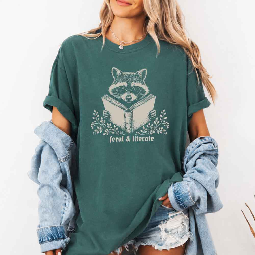 Feral & Literate Raccoon Comfort Colors - Book Lover Tee