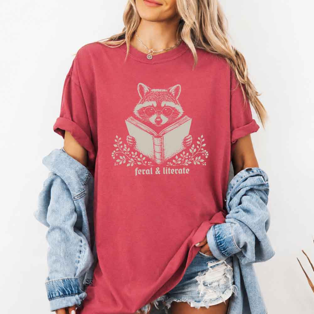 Feral & Literate Raccoon Comfort Colors - Book Lover Tee
