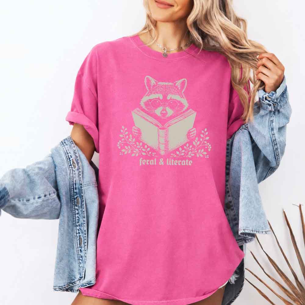 Feral & Literate Raccoon Comfort Colors - Book Lover Tee