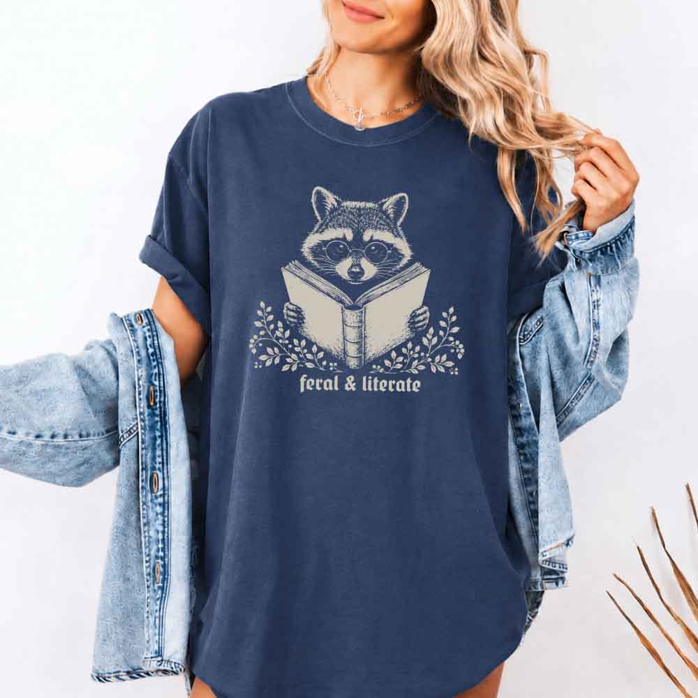 Feral & Literate Raccoon Comfort Colors - Book Lover Tee