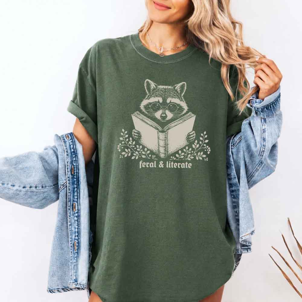 Feral & Literate Raccoon Comfort Colors - Book Lover Tee