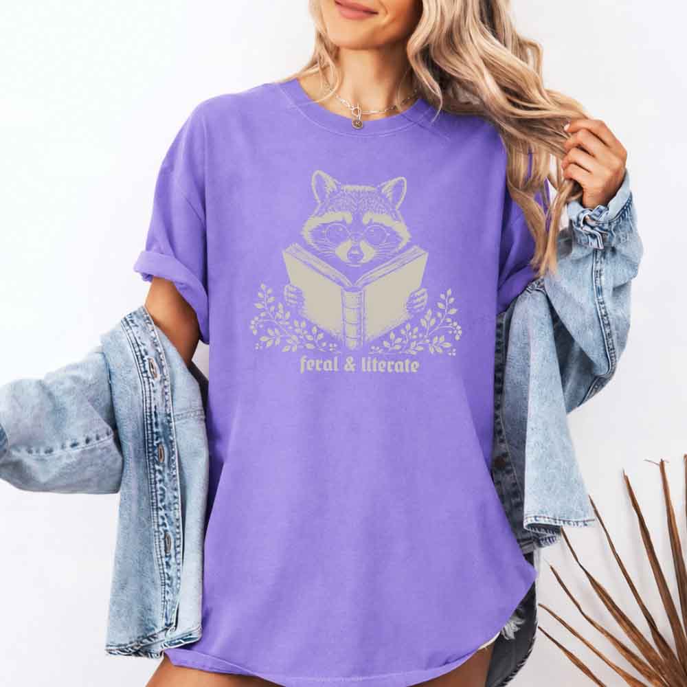 Feral & Literate Raccoon Comfort Colors - Book Lover Tee