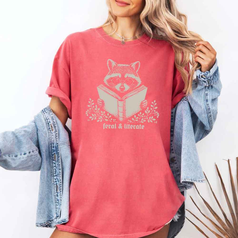 Feral & Literate Raccoon Comfort Colors - Book Lover Tee