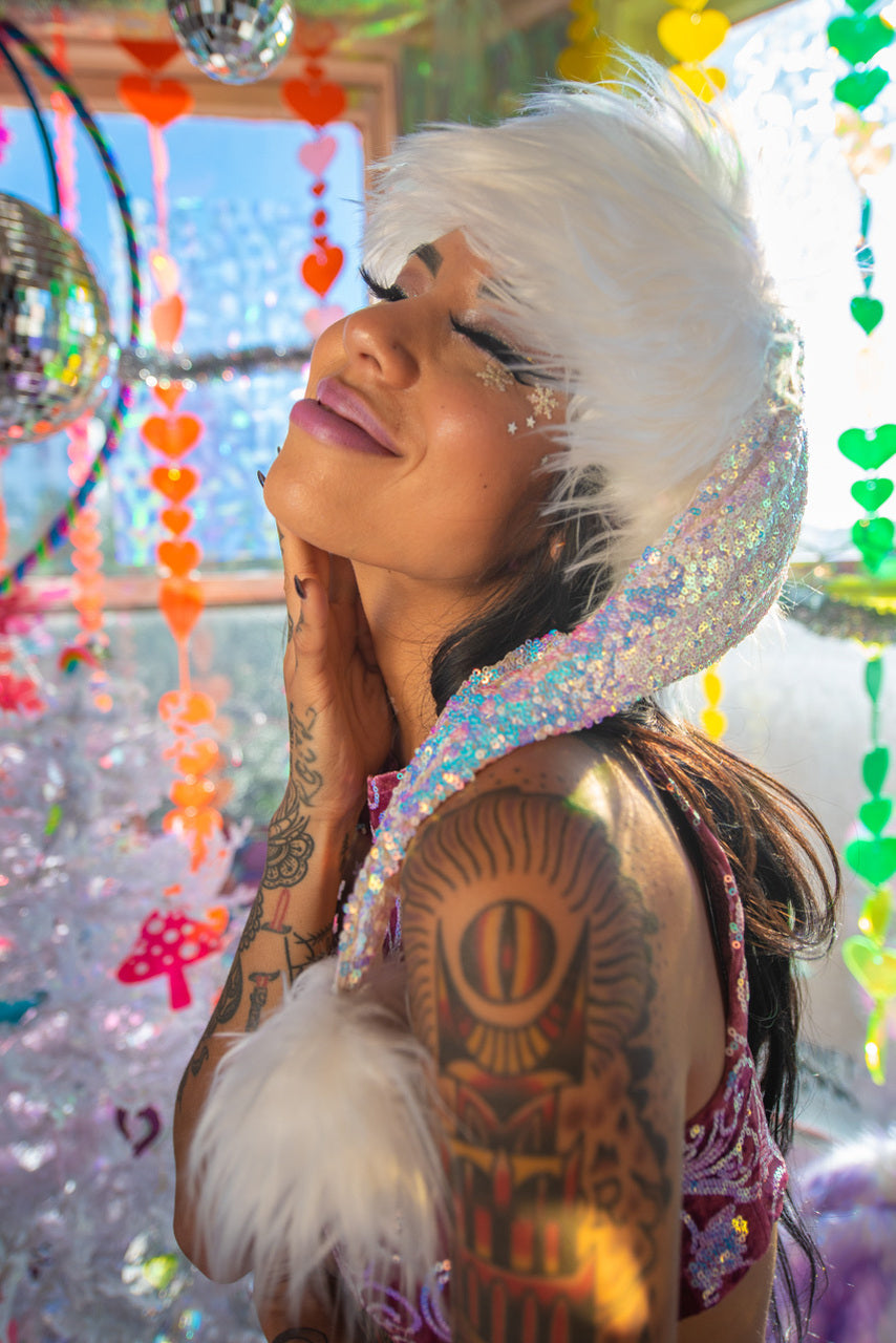 Sequin And Fur Santa Hat