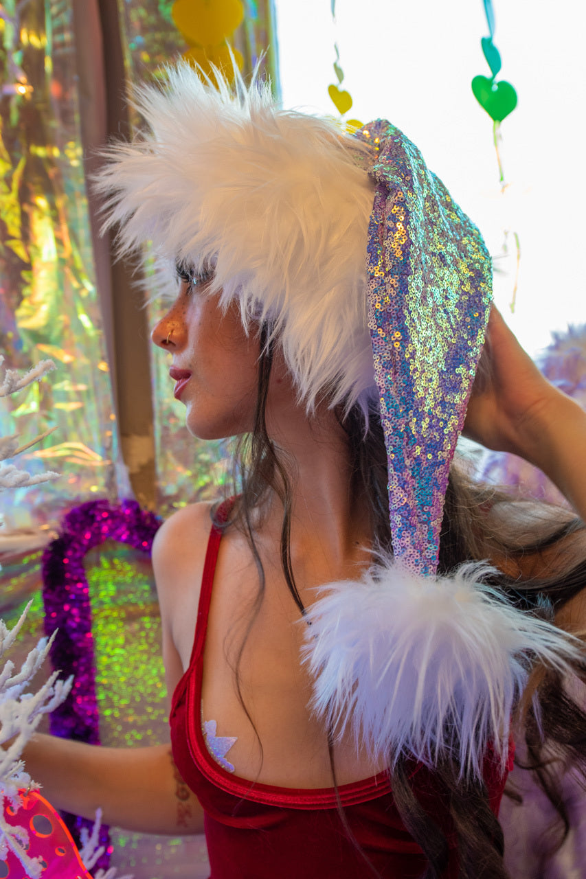 Sequin And Fur Santa Hat