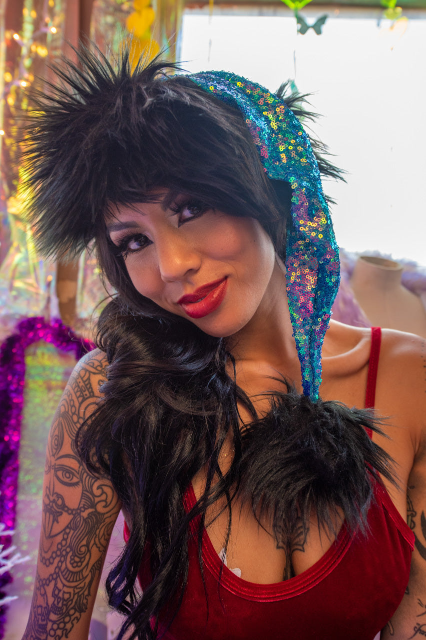 Sequin And Fur Santa Hat