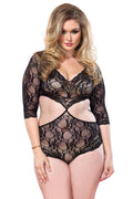 Plus Size Deep V Lace Cutout Teddy