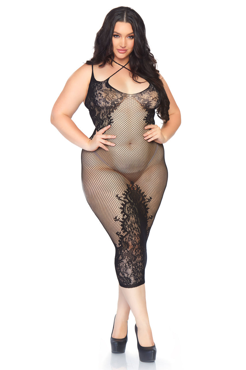 Plus Size Lattice Body Con Chemise