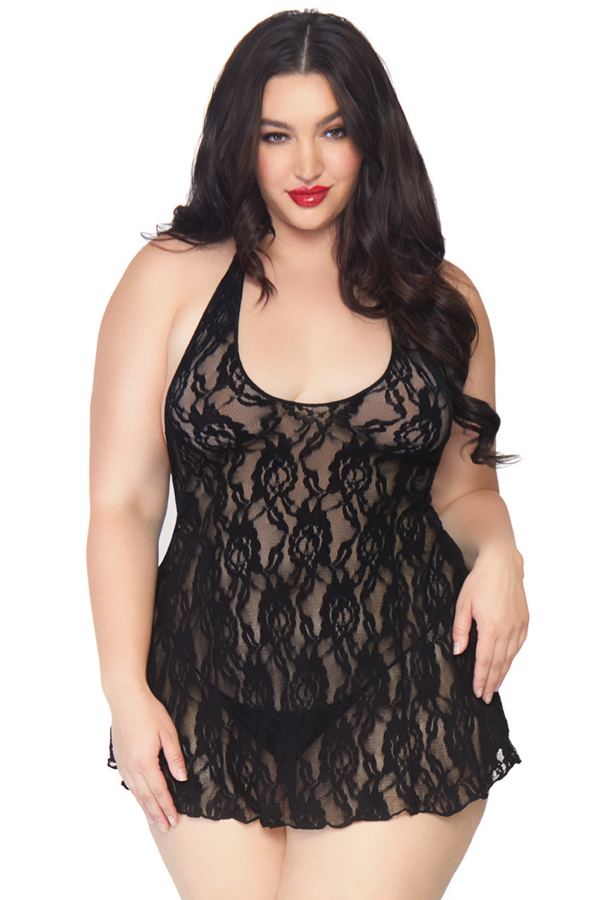 Plus Size Rose Lace Halter Chemise