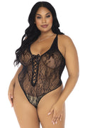 Plus Size Floral Lace Thong Teddy