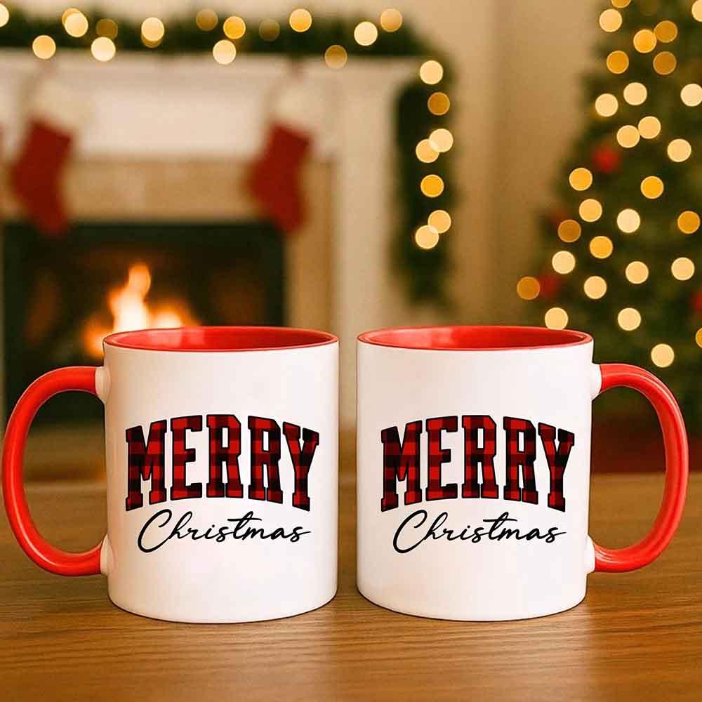 Merry Christmas Matching Coffee Mug - Buffalo Plaid Cup