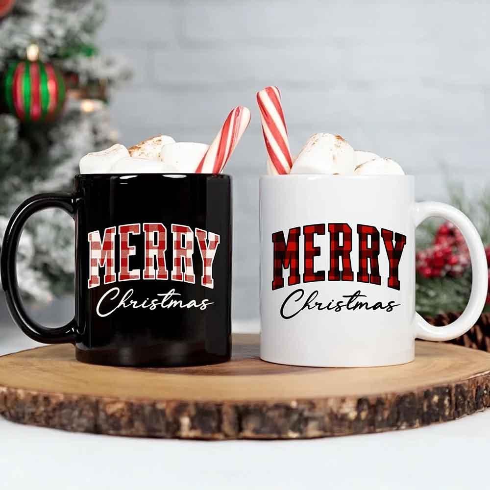 Merry Christmas Matching Coffee Mug - Buffalo Plaid Cup
