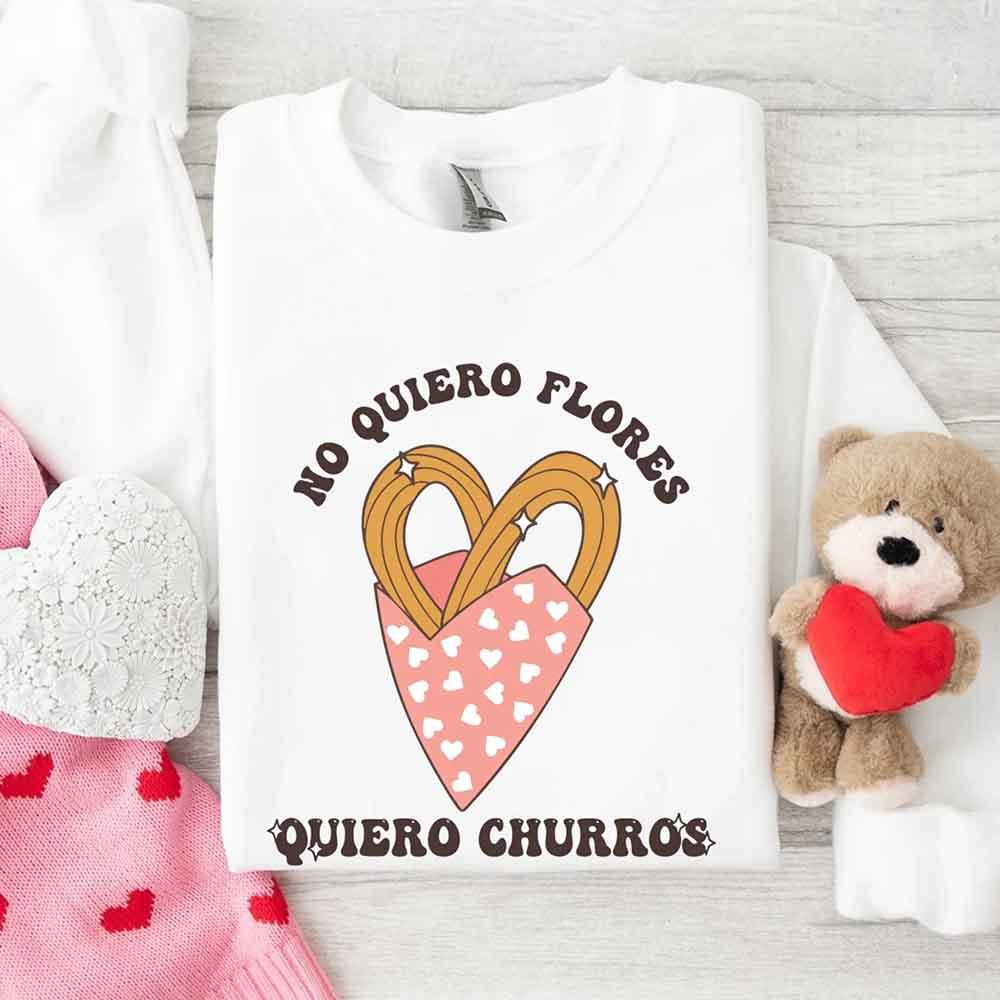 No Quiero Flores Valentine Sweatshirt - Cute Churros Valentine Day's Sweater