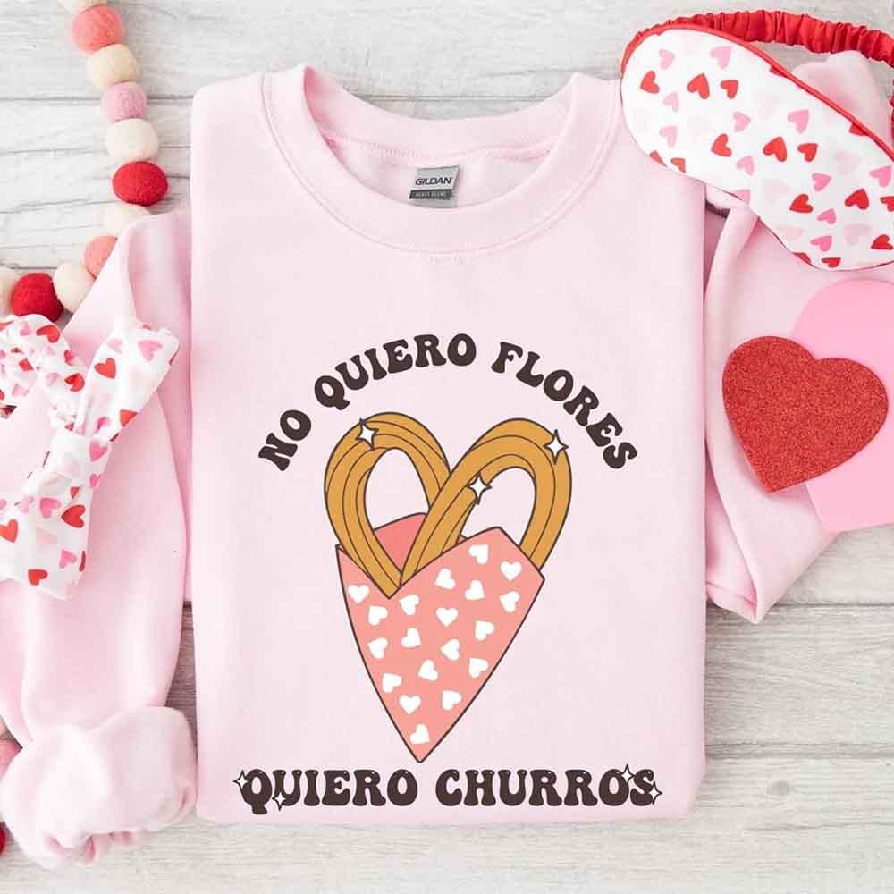 No Quiero Flores Valentine Sweatshirt - Cute Churros Valentine Day's Sweater