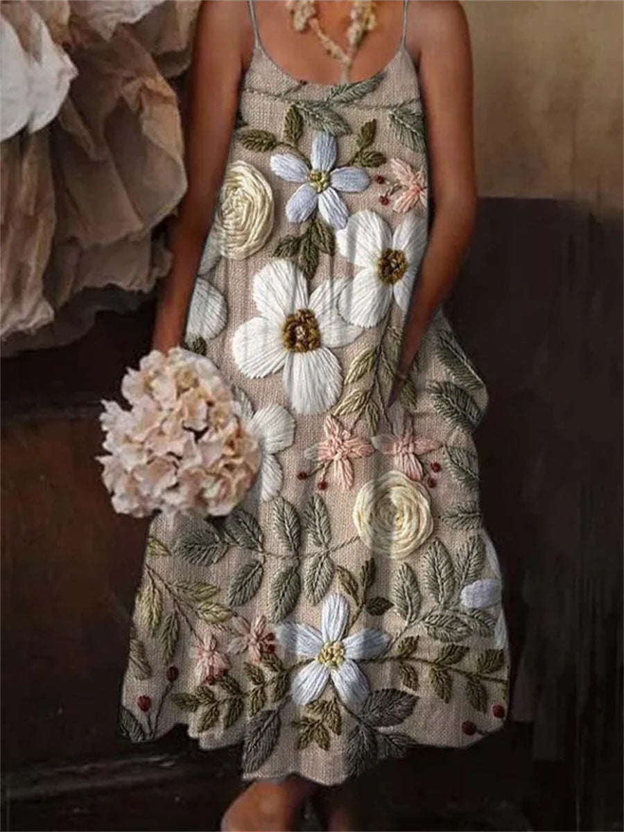 🌺 Vestido de tirantes de estilo europeo y americano con estampado floral para vacaciones