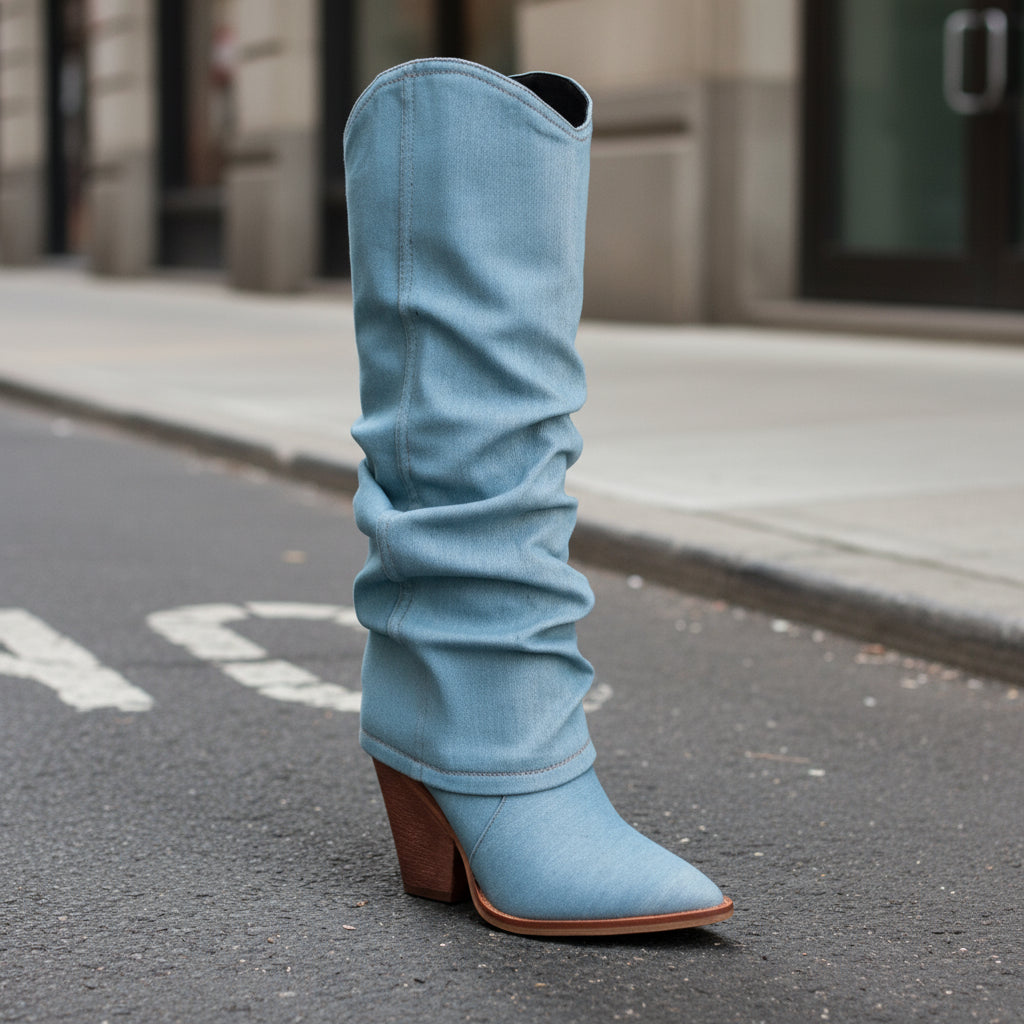 Botas de tacón grueso con punta fina y caña alta estilo vintage - Statement Heels