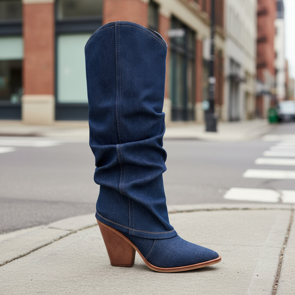 Botas de tacón grueso con punta fina y caña alta estilo vintage - Statement Heels