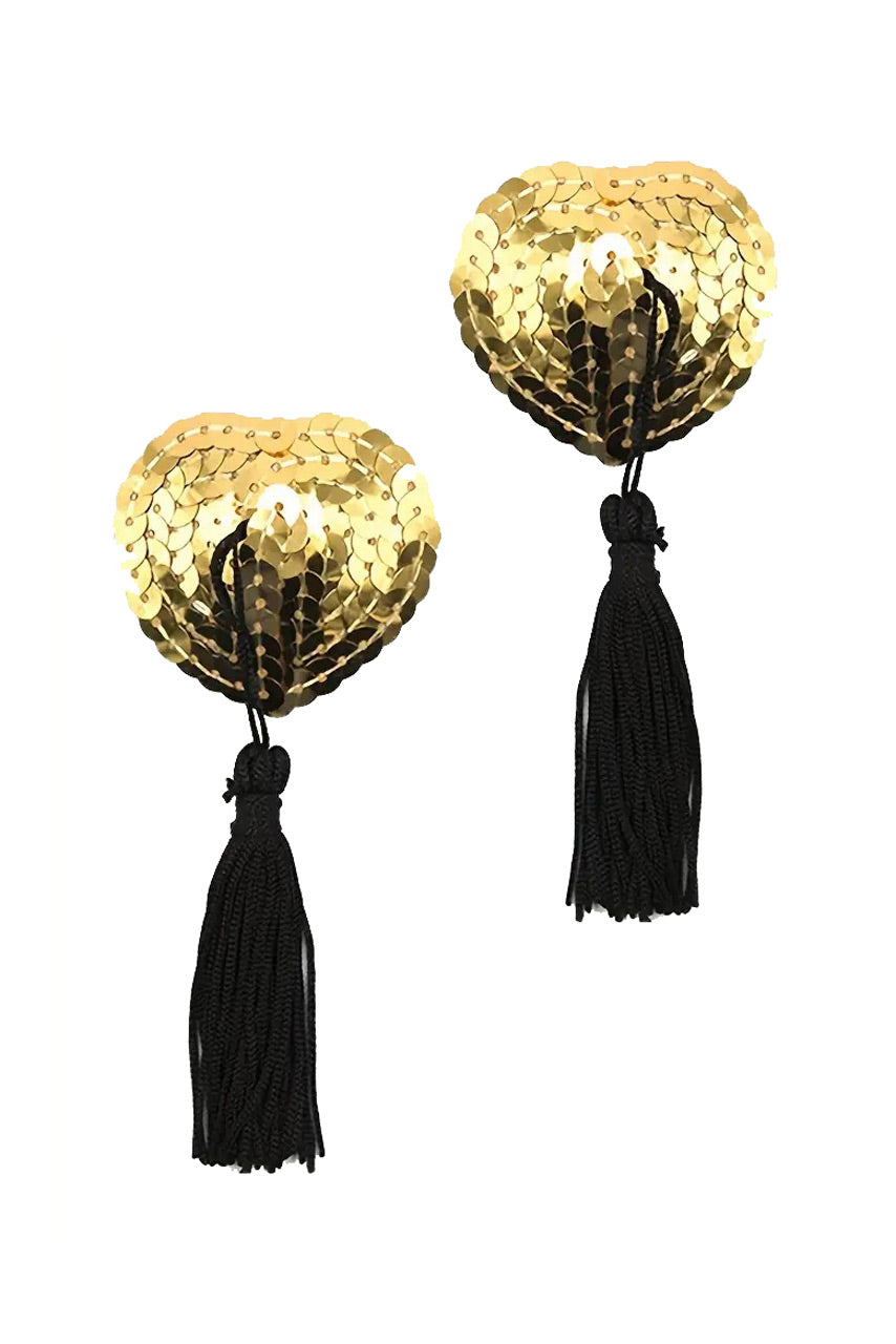 Gold Sequin Heart-Shaped Tassel Nipple Pasties