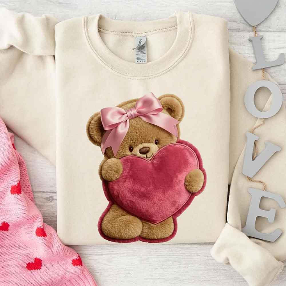 Plush Teddy Valentine Sweatshirt – Furry Look 3D Print Sweater