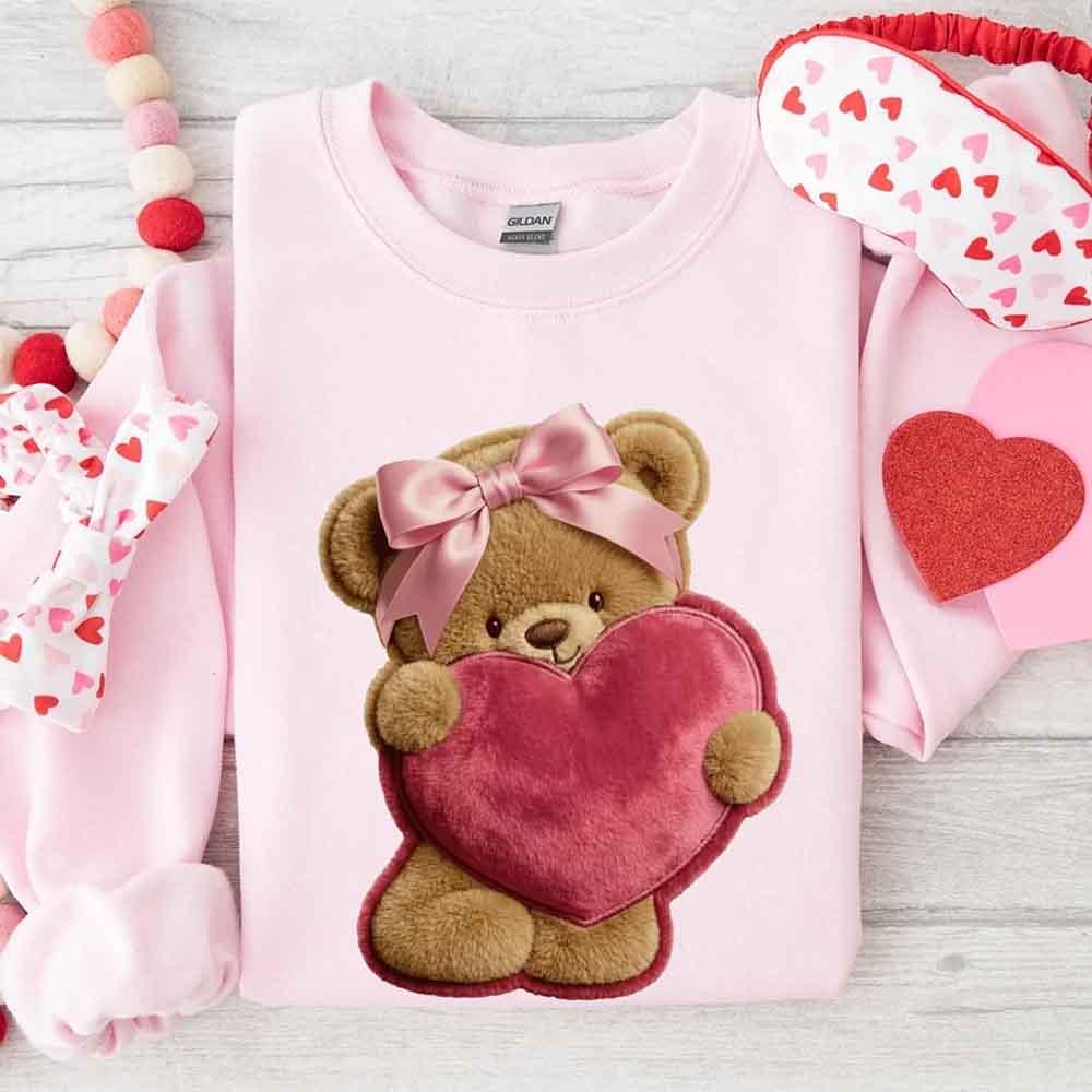 Plush Teddy Valentine Sweatshirt – Furry Look 3D Print Sweater
