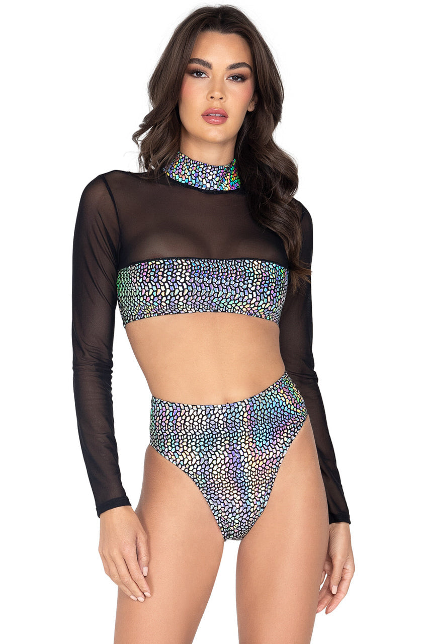 Metallic and Sheer Crop Top