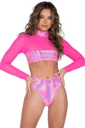 Shorts de bikini metálicos de talle alto