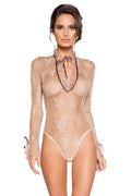 Nude Elegant Long Sleeve Lace Teddy