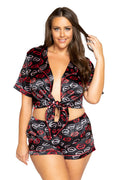 Plus Size Lip Print Satin Pajama Set