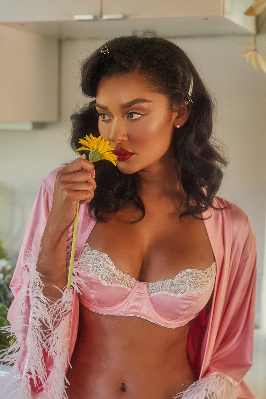 Lace and Satin Underwire Bra Set