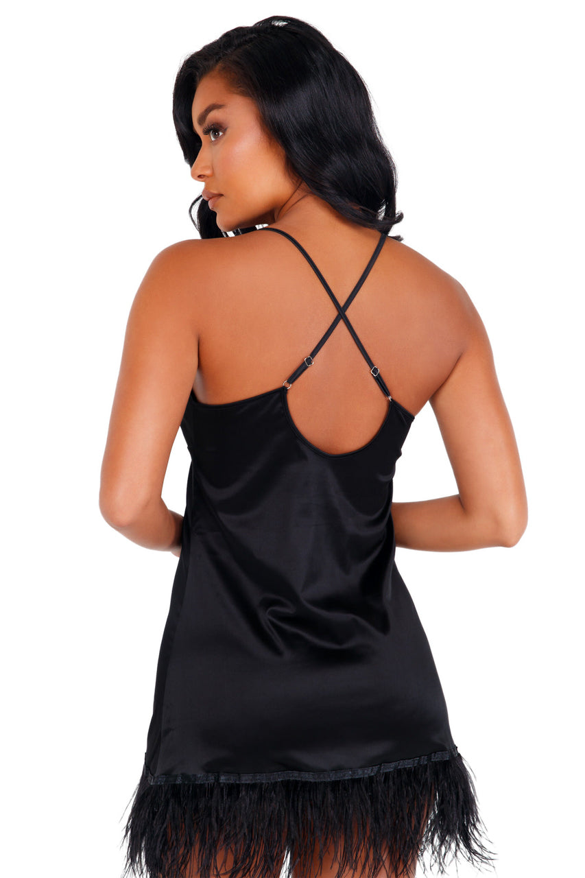 Satin Chemise with Ostrich Feather Trim