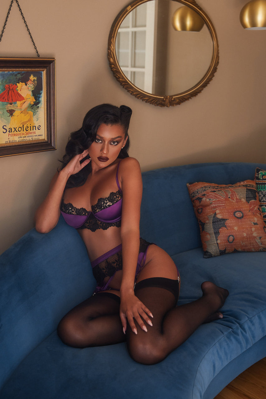 Satin and Lace Bralette and Garter Set