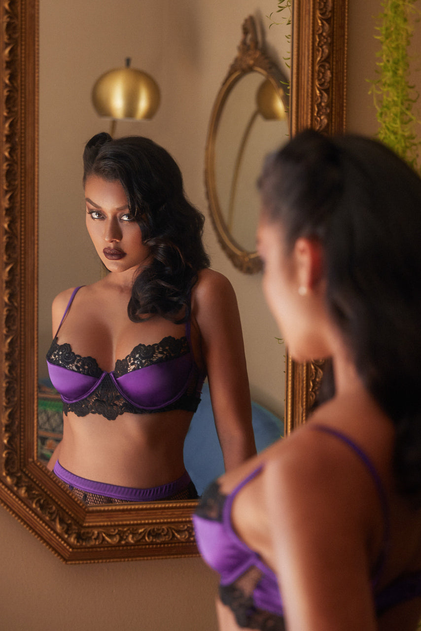 Satin and Lace Bralette and Garter Set