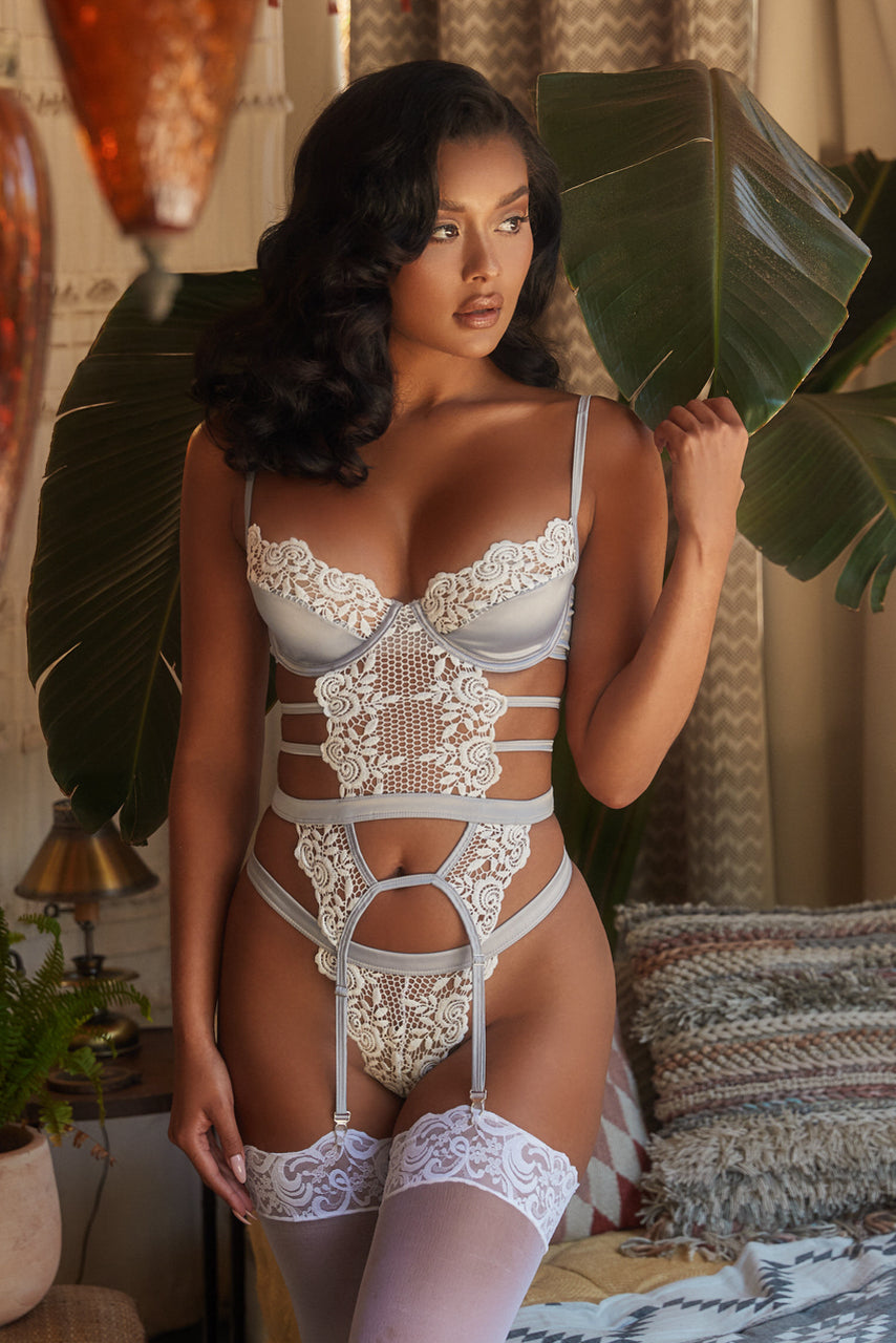 Strappy Satin and Lace Bustier