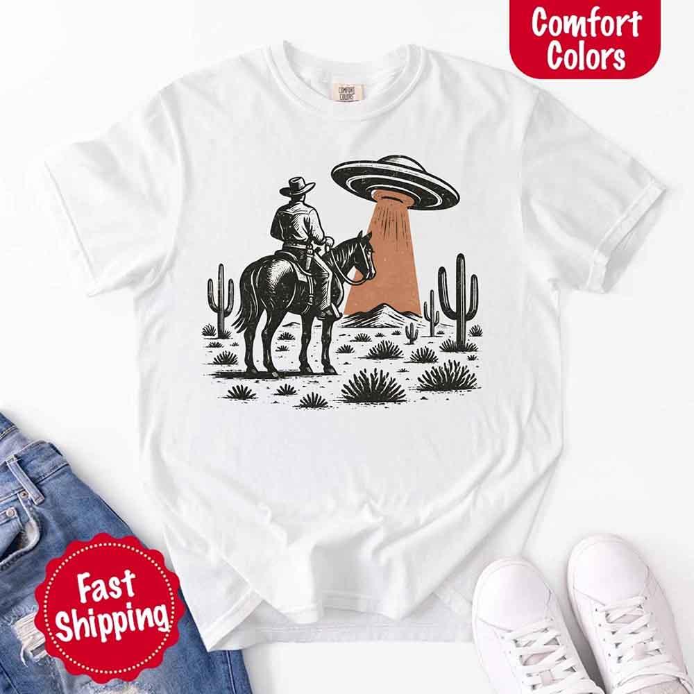 Retro UFO Cowboy Tee – Unisex Comfort Colors Shirt