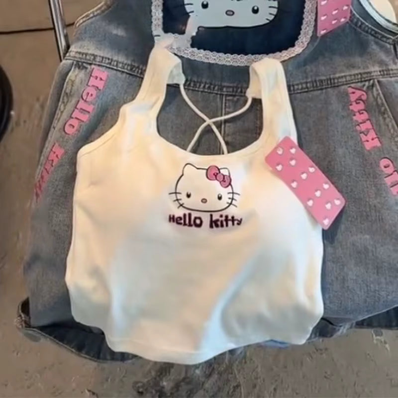 Top corto Hello Kitty Y2K – Camiseta sin mangas punk vintage para chicas emo
