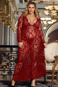 Vestido de talla grande con escote en V y encaje largo