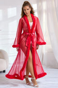 Sexy Mesh and Faux Fur Trim Robe