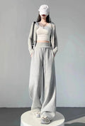 Gray High-Waist Loose Wide-Leg Straight Pants Women