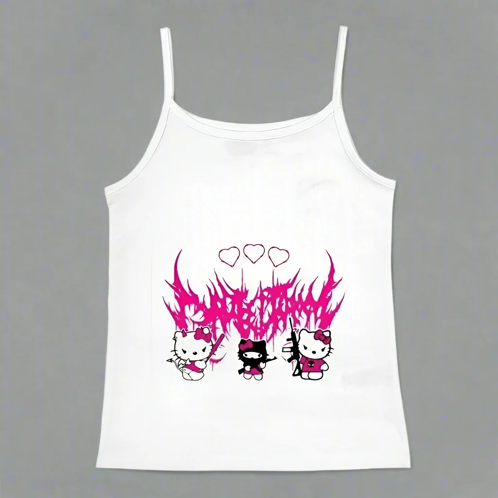 Top corto Hello Kitty Y2K – Camiseta sin mangas punk vintage para chicas emo