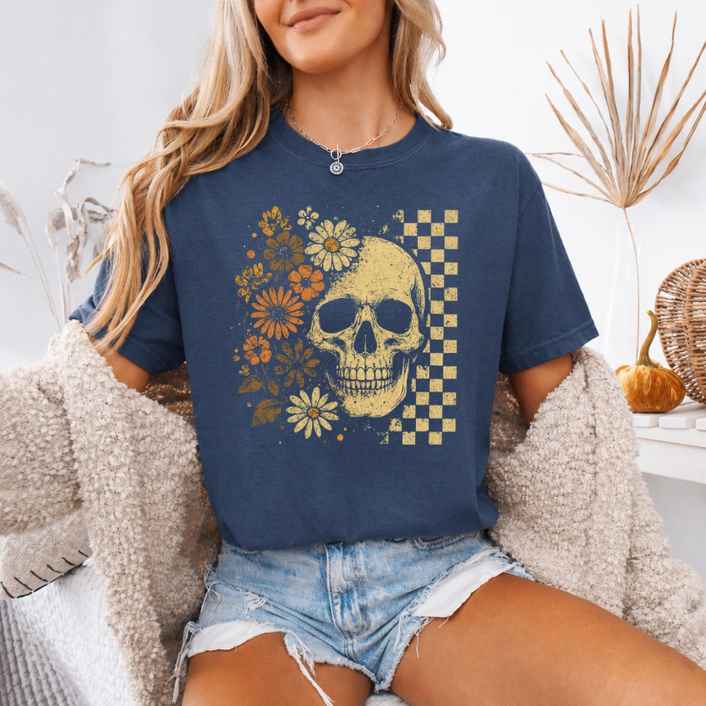 Skull & Flowers Firefly Comfort Colors T-Shirt | Halloween Graphic Tee