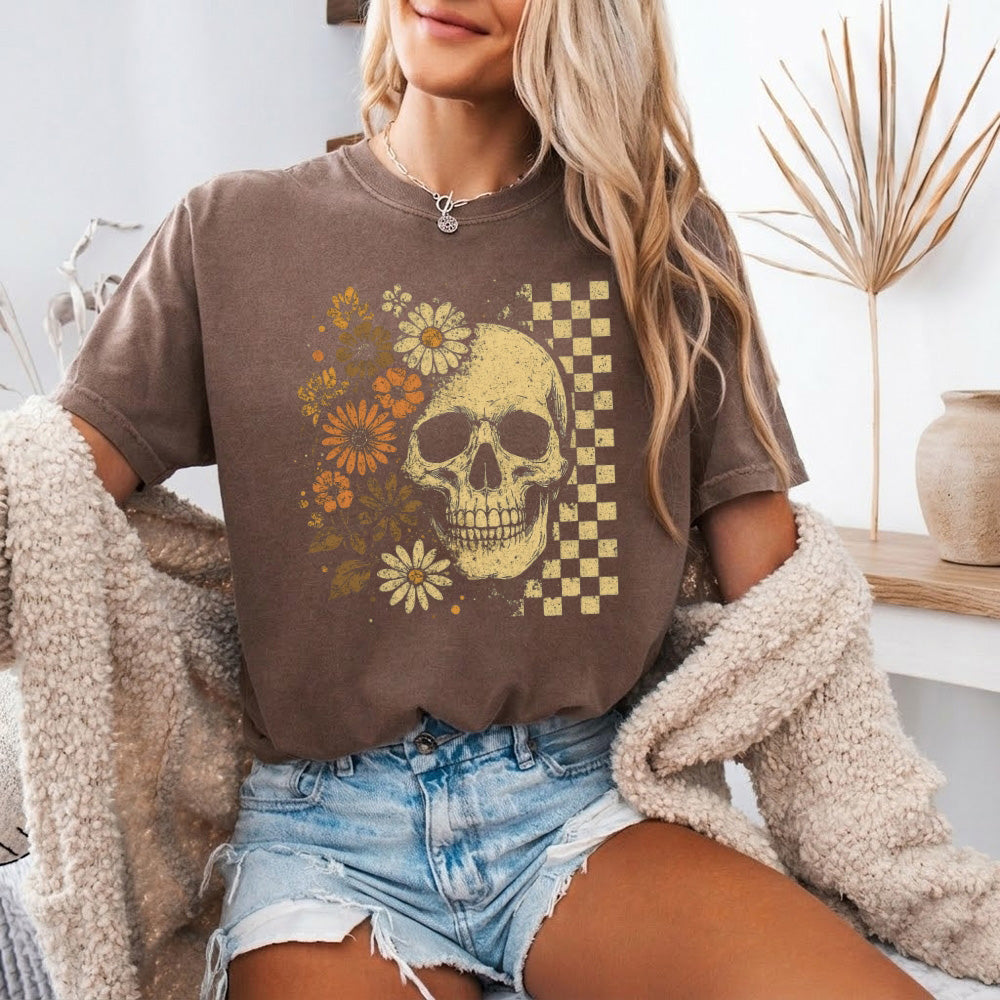 Skull & Flowers Firefly Comfort Colors T-Shirt | Halloween Graphic Tee
