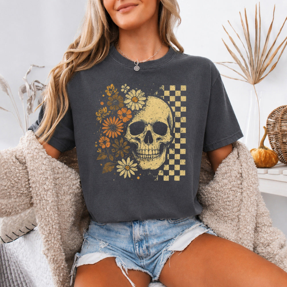 Skull & Flowers Firefly Comfort Colors T-Shirt | Halloween Graphic Tee