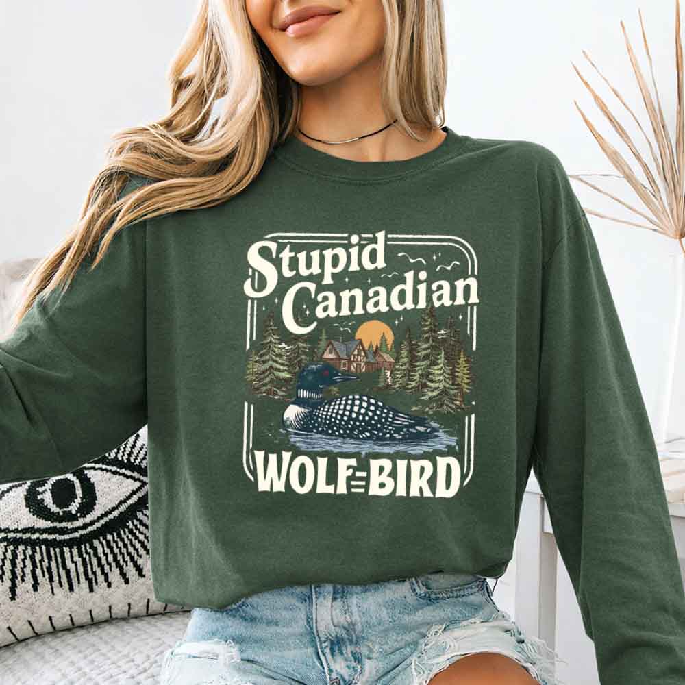 Stupid Canadian Wolf Bird Comfort Colors Long Sleeve – Hockey Romance BookTok Shirt